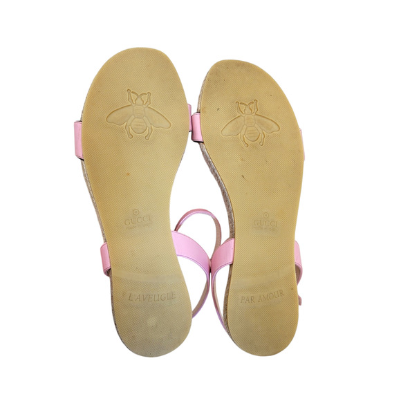 Gucci Marmont Pink Espadrille GG Logo Strappy Sandals Flat 6.5 36.5 - Picture 11 of 11